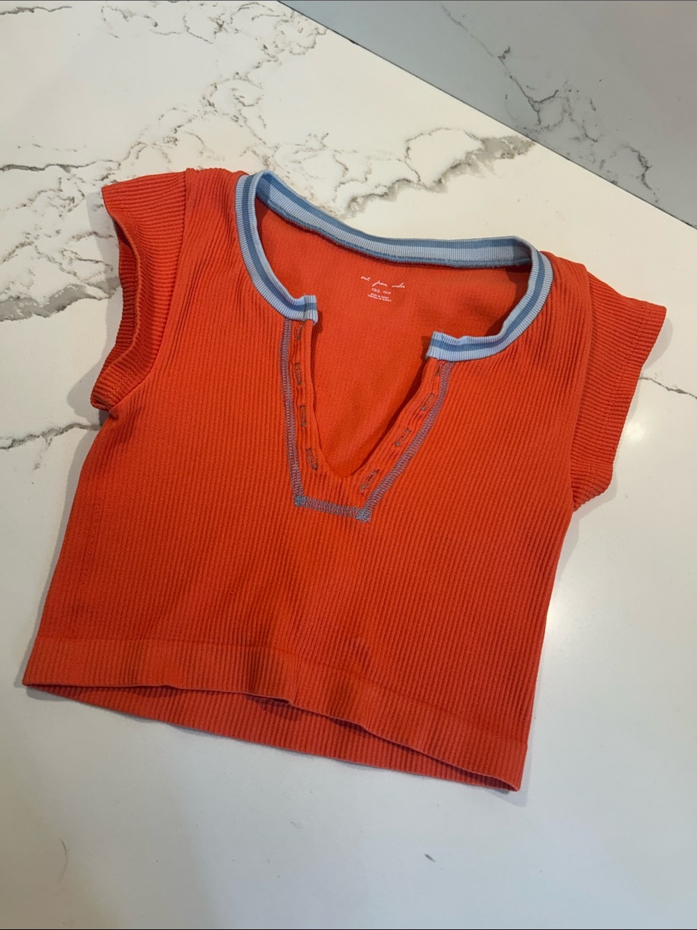 Urban Outfitters Ribbed Crewneck Tank — Bright Orange with Light Blue Trim